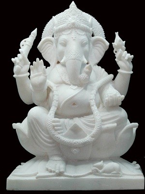 Marble Ganesh Statue on Lotus